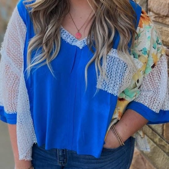 Tops - Blue and White Women's Top
